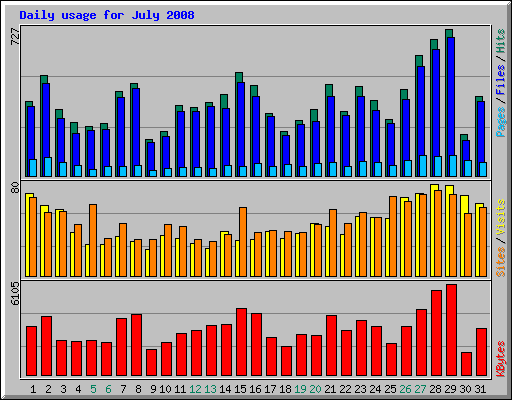 Daily usage for July 2008